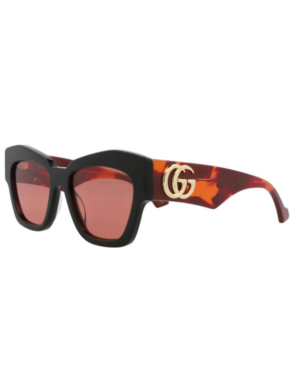 New Gucci Women's Sunglasses Cat Eye Recycled Acetate Frame Black Havana Orange
